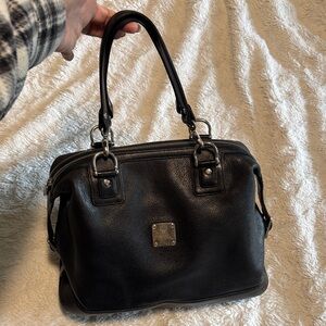 MCM Black Leather Satchel with Silver Hardware Good Used Condition